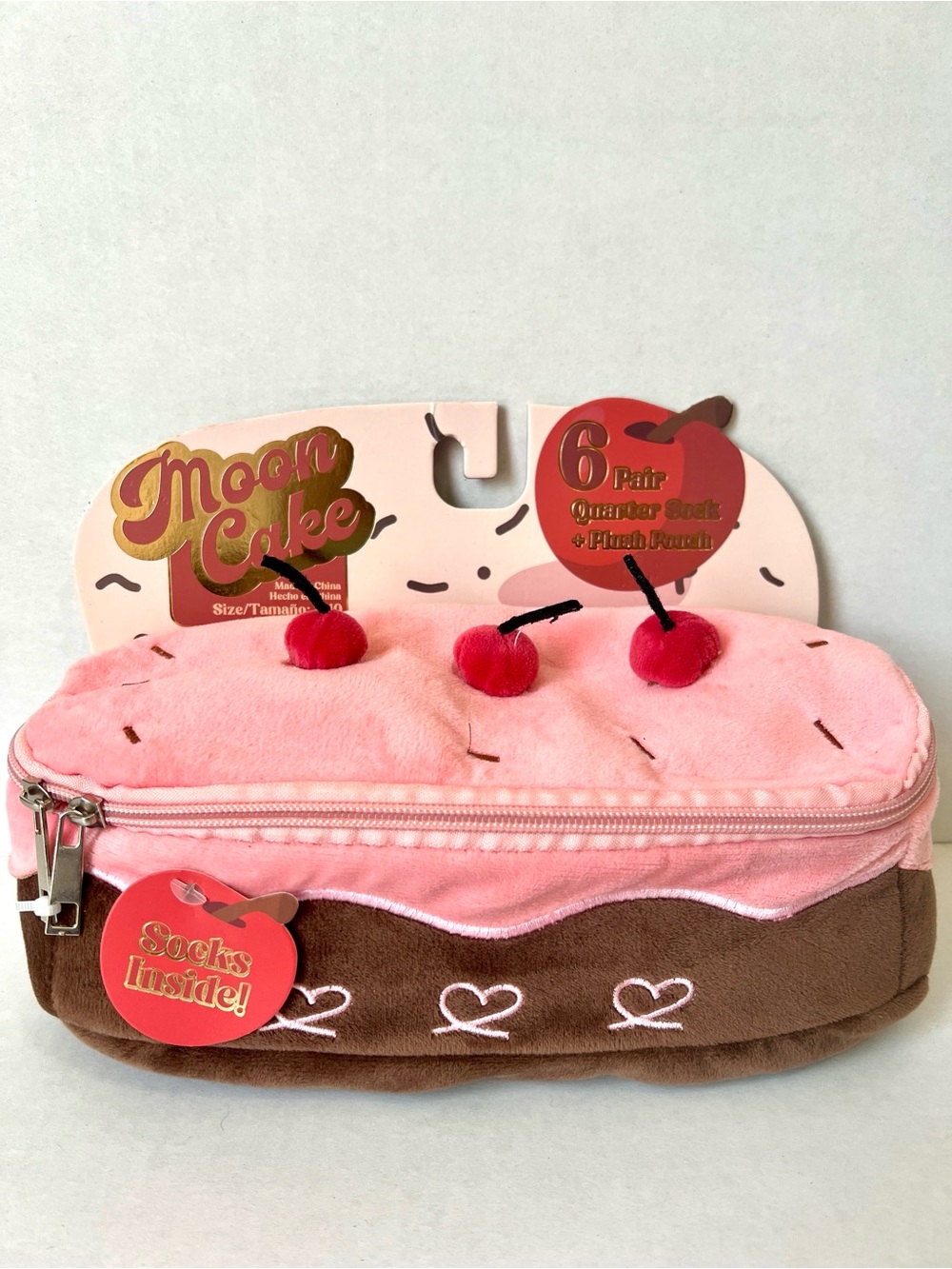NWT Moon Cake Cherry Plush Pouch & Socks